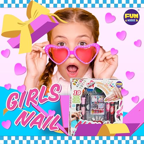Nail Polish Pens Kit for Girls Ages 7-12, FunKidz Nail Pen Combo Kit Teen Gift Peelable Nail Art Studio Set with Cool Girly Decoration Stuff Pearl Beads, Glitter, Nail Stickers, Nail File, Gems