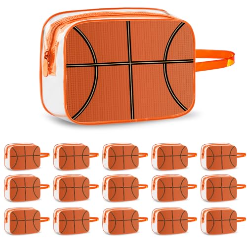16PCS Basketball Cosmetic Bag - Waterproof Basketball Clear PVC Travel Bag,Basketball Gift Accessories Bags Goodie Snack Makeup Bag,Toiletry Zipper Pouch Organizer,Basketball Team Gifts for Player