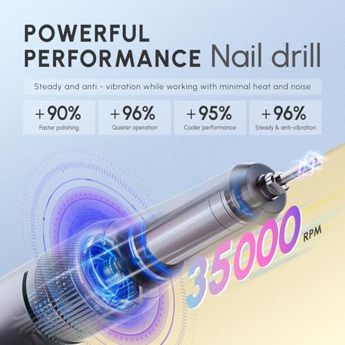 Aokitec Portable Nail Drill Professional - 35000RPM Electric Rechargeable Nail Drill Machine with Drill Bits Sanding Bands E File Kit for Acrylic/Gel Nails Removal Manicure Pedicure Kit, Blue