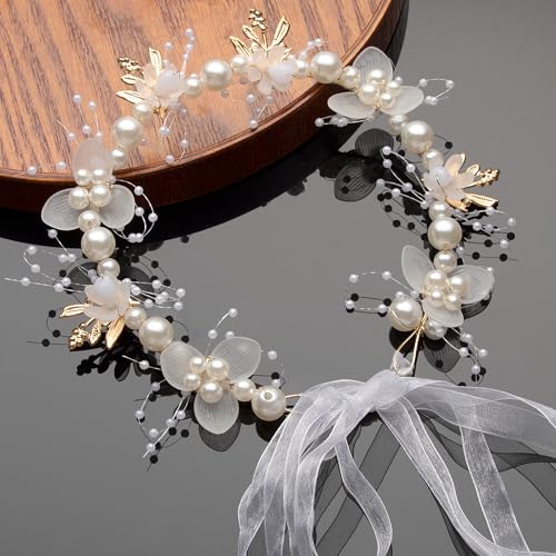 Flower Girl Headpiece, Bridal Headband,Flower Girl Hair Accessories, Princess Crystal Pearl Hair Accessories, Suitable for Teenage Girls and Women £¨White£©