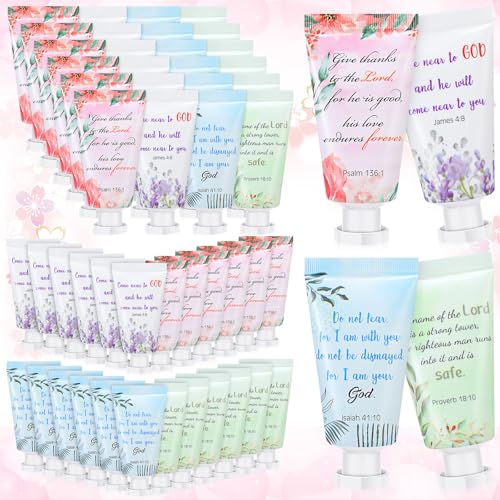 Landhoow 24 Pack Christian Hand Cream Bulk for Women Breast Cancer Accessories Bible Travel Hand Lotion Set Religious Back to School Bible Verse Gift for Church VBS School Teacher Wedding Homeless