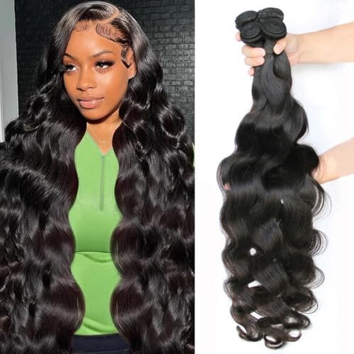 Human Hair Bundles Body Wave 22 24 26 28 Inch Brazilian 12A 100% Virgin Double Weft Quick Weave for Women, Black Color, 400g
