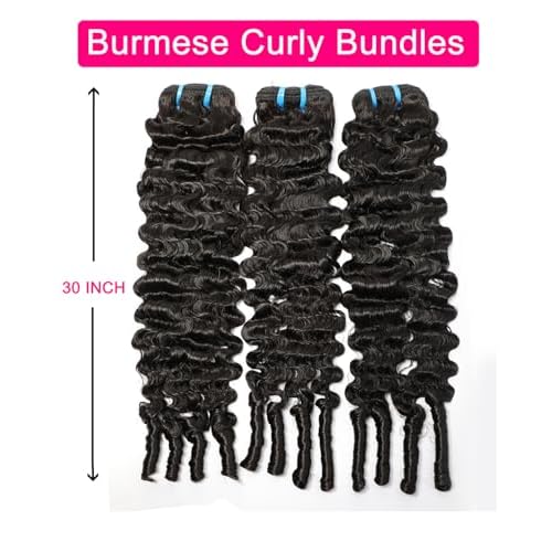 Lemoda Burmese Curly Bundles Human Hair 18 18 18 Inch 100% Unprocessed Virgin Weave 3 Bundles Real Human Hair Extensions 14A Raw Burmese Curly Human Hair Bundles for Black Women Natural Black