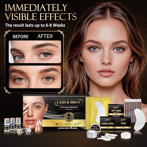 Lash Lift Kit - Eyebrow Lamination Kit, Eyelash Perm Kit, Professional Eyelash Curling Lash Extension & Eyebrow Lift 2 in 1 Kit, Eyelash Lift Kit Easy to Use at Home Diy & Salon, Lasts For 6-8 Weeks