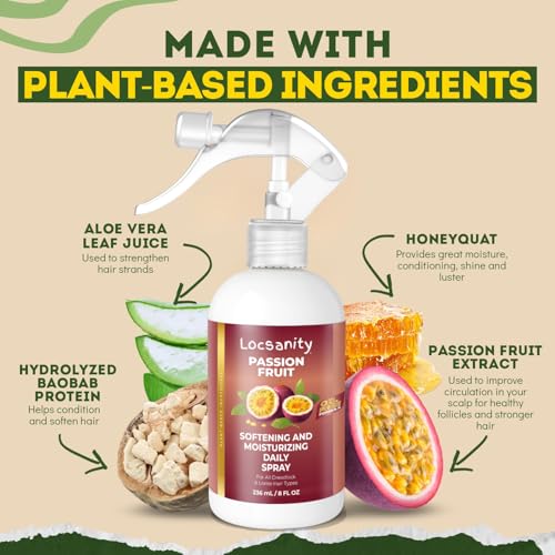Locsanity Daily Moisturizing Spray for Dull, Dry Locs ? Passion Fruit Hair and Scalp Moisturizer for Dreadlocks, Sisterlocks, Microlocks, Braids to Control Oil and Frizz (8 fl oz)