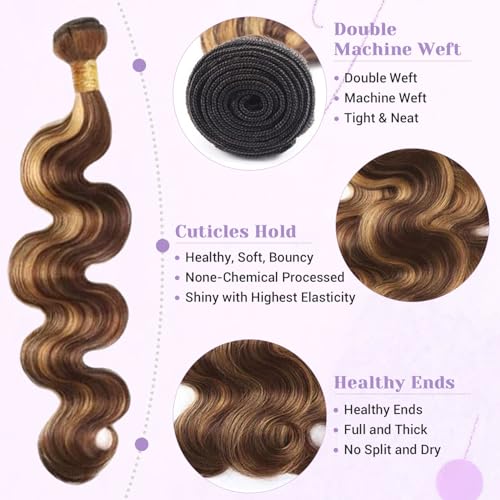 Highlight P4/27 Body Wave Bundles Human Hair 100% Unprocessed Raw Material Body Wave Human Hair Bundle For Quick Weave Double Weft Brown Honey Blonde Piano Color 20 22 24 Inch