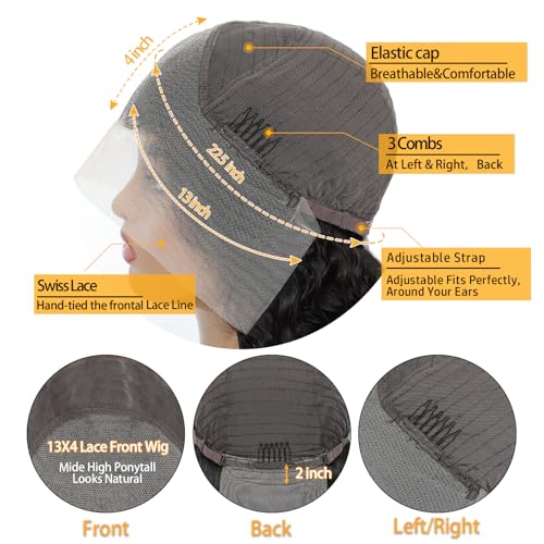 Body Wave Lace Front Wigs Human Hair 13x4 HD Transparent Lace Frontal Wigs Human Hair for Women Brazilian Virgin 180 Density Glueless Wigs Human Hair Pre Plucked with Baby Hair Natural Black 30 Inch