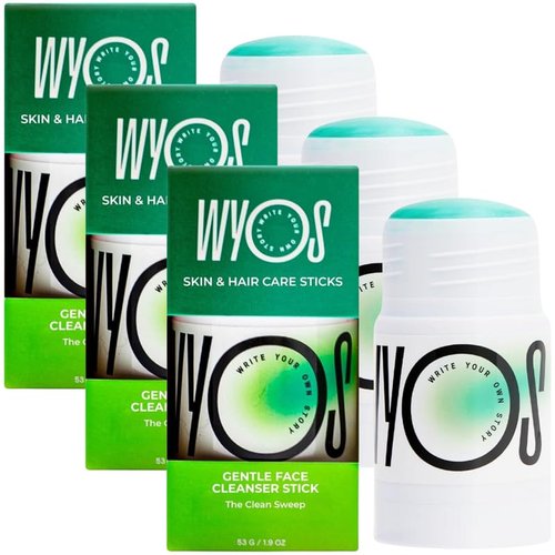 WYOS Face Cleanser Stick 3 Pack, Travel Friendly No Leaks, Vegan, Cruelty Free, Sulfate Free, Paraben Free, Safe For Sensitive Skin, Hydrating Glycerin Enriched Facial Wash