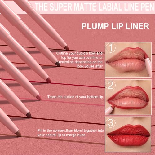 evpct 6Pcs Retractable Lip Liner Pencils Set Pack for Shaping & Sculpting Lips, Mauve Maroon Red Orange Nude Chocolate Dark Brown Plum Creamy Matte Gel Lip Liner Lipliners Pencil delineador de labios