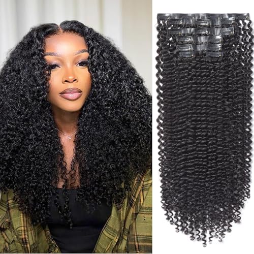 LUVME HAIR Clip in Hair Extensions Real Human Hair Curly Fullness with 1 Pack Invisible Natural Curly Seamless Clip on Hair Extensions 7pcs PU Skin Weft 22 Inch Remy Hair