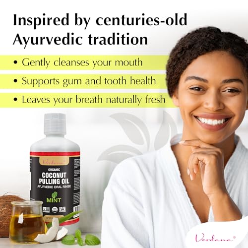 Verdana Organic Oil Pulling for Teeth & Gums ? 32 oz Mint ? USDA Organic Coconut Pulling Oil Rinse ? Alcohol-Free, Fluoride-Free ? Natural Mouthwash for Fresh Breath, Gum Health & Oral Detox