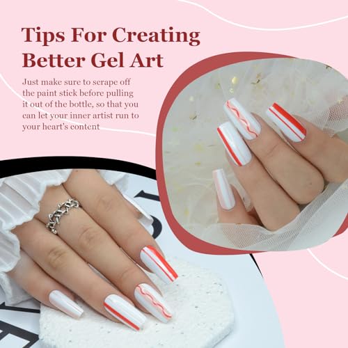 Gel Liner Art Polish Set 10ml, 6 Colors Black White Red Pink Glitters Gold Silver, Nail Polish Paint Swirl Built Thin Brush in Bottle Soak off Uv Gel Nail Art Liner Set