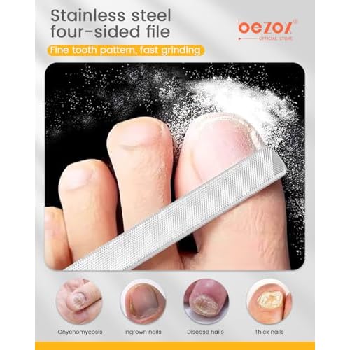 BEZOX Long Metal Nail File, Stainless Steel Fingernail File for Thick and Fungal Nails with Dual-Ended Toenail Lifter ? The Ultimate Manicure & Pedicure Tool for Men and Women¡¯s Nail Care - Black