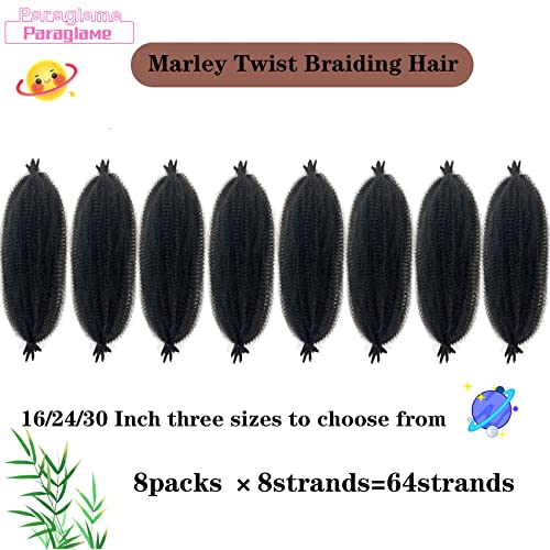 16 Inch Marley Twist Braiding Hair 8 packs Pre-Separated Springy Afro Twist Hair Extension Kinky Afro Twist Crochet Hair Braids Natural Black Spring Twist for Women (16 Inch, 1B)