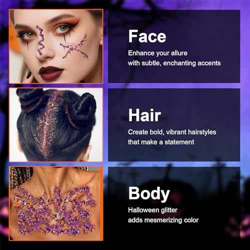 Halloween Body Glitter Stick, Black Purple and Orange Face Glitter Accessories for Rumi Costume and Rumi Cosplay Makeup, Waterproof Face and Hair Glitter Makeup for Kids and Women