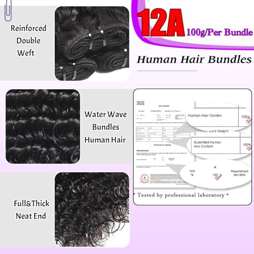 Water Wave Human Hair Bundles 30 Inch 12A Double Weft Wet and Wavy Bundles Human Hair Raw Bundles Human Hair Quick Weave Hair Bundles Natural Black