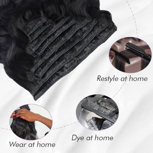 Body Wave Clip In Hair Extensions Real Human Hair Clip Ins For Women 24 Inch Remy Human Hair Extensions Clip Ins 8 Pcs With 18 Clips 120g Natural Black