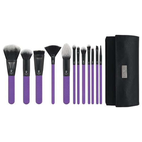 MODA Pro Full Face 13-Piece Purple Makeup Brush Kit – Professional Face & Eye Brush Set with Travel Wrap