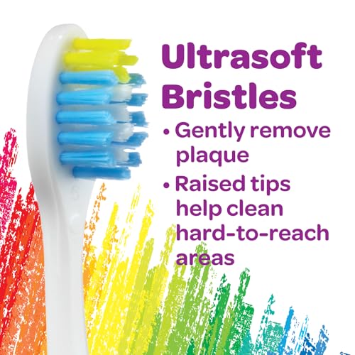 GUM Crayola Pip-Squeaks Kids' Manual Toothbrush, Extra Soft Bristle Toddler Toothbrush for Ages 3+, Suction Cup Base, 1 Count (Pack of 4)