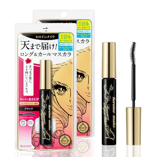HEROINE MAKE by KISSME Mascara Black Volume and Length | Waterproof Mascara by Defining Fiber for Long and Curl Eye Makeup for Women, Made in Japan, Black, 2 EA