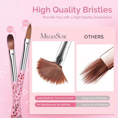 MelodySusie 3-Piece Acrylic Nail Brush Set - Sizes 8/10/14, Professional Nail Art Tool for Acrylic Application, Powder, Extension & 3D Carving - Pink