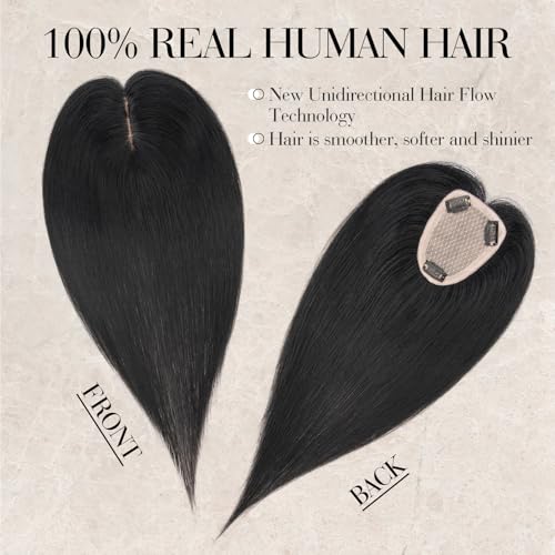 S-noilite Hair Toppers for Women Real Human Hair, 100% Human Hair Toppers for Thin Hair,3.5"*4.7" Handmade Nature-mimicking Scalp Base 10¡± Jet Black