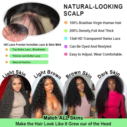 32 Inch 13x6 Deep Wave Lace Front Wigs Human Hair 13x6 HD Lace Front Wigs Human Hair Pre Plucked Glueless Frontal Wigs Human Hair Deep Curly Wig for Women 200 Density