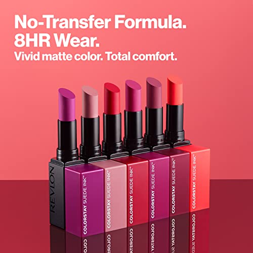 Revlon Lipstick, ColorStay Suede Ink, Built-in Primer, Stocking Stuffer for Women, Waterproof, Smudge-proof, Matte Color, 012 Power Trip, 0.09 oz