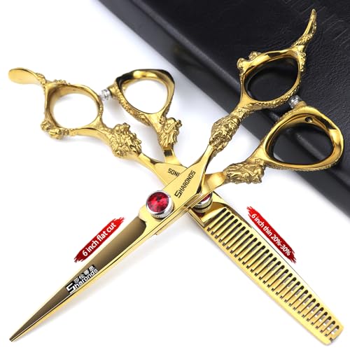 6 inch /7 inch salon professional salon scissors salon hairdresser hair cutting hairstyle pruning tools Japan 440c high hardness stainless steel golden (6 inch 2pcs)