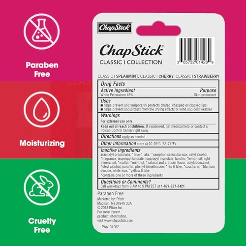 ChapStick Lip Care Set, Classic Collection 3-Pack ? Spearmint, Cherry, and Strawberry Lip Balm, 0.15 Oz Ea