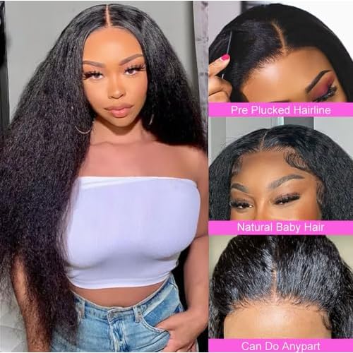 Kinky Straight Wig 13x6 Lace Front Wigs Human Hair 32 Inch Yaki Straight Human Hair Wig 200% Density Lace Front Human Hair Wigs for Black Women