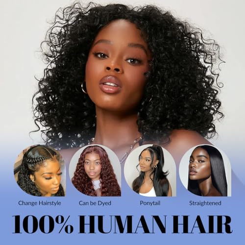 WORLDSTAR Lace Front Wigs Human Hair Water Wave Wigs for Black Women Curly Natural Black 14 Inch 120G Human Hair Wig Natural Baby Hair 100% Unprocessed Human Hair 13x4 Free-Style Parting (wig#B-533)