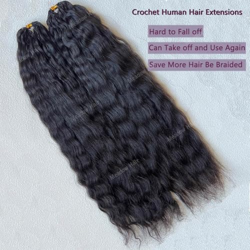 Knotless Crochet Human Hair Braids Extensions Pre Separated Wet and Wavy Brazilian Virgin Human Hair Braiding Bundles With Threading for Black Women Micro Link Meadow Hair 20inch 120g