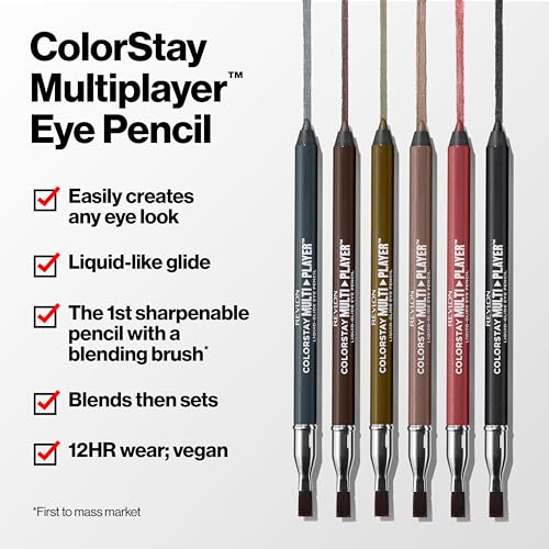 REVLON ColorStay Multiplayer Liquid-Glide Eye Pencil, Multi-Use Makeup With Blending Brush, Blends Then Sets, Creamy Texture, Waterproof, Smudge-proof, Longwearing, 402 High Stakes, 0.03 Oz
