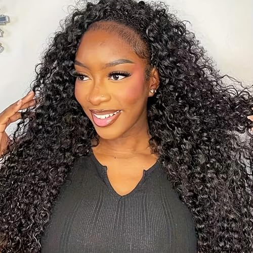 JYZ Half Wig Human Hair 300% Density 3 In 1 Seamless Flip Over Half Wig Invisible Hairline Glueless Wear and Go Beginner Friendly Curly Human Hair Wigs for Women 24 Inch