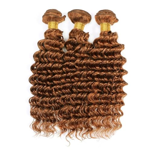 Augfst Brazilian Virgin Human Hair Bundles Color 30 Light Brown Deep Wave Bundles Human Hair 10 12 14 Inch Inch 12A Unprocessed Sewn In Quick Weave for Black Women