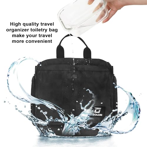 Goloni Hanging Toiletry Bag with Hook, Large Makeup Bag Travel Organizer, Water-Resistant Hanging Cosmetic Bag with 10 Compartments for Women & Men,Black