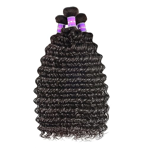 Bundles and Closure Deep Wave Bundles with Closure (20 22 24+18£¬Free Part) Wet and Wavy Hair 3 Bundles with Lace Closure 100% Brazilian Virigin Human Hair Weave Bundles with Closure Natural Color
