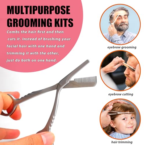 Eyebrow Trimming Scissors with Combs, Eyebrow Trimmers, Eyebrows Shaping Grooming Kit, Gifts for Men Women Stocking Stuffers, Powder Steel Sliver