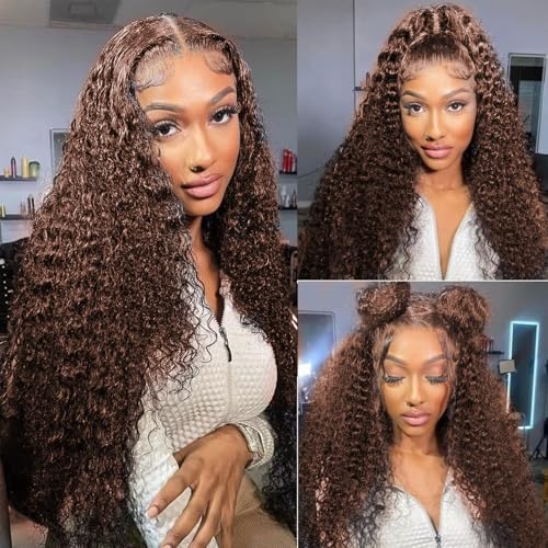 Deep Wave Bundles Human Hair 20 22 24 Inch 12A Deep Wave Human Hair Bundles Wet and Wavy Color 4 Bundles Human Hair Brown Bundles Extensions