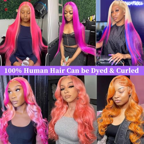 30 Inch Dark Purple Lace Front Wigs Human Hair 200% Density 13x6 Straight Lace Front Wigs Human Hair Colored Pre Plucked Purple Lace Frontal Wig with Baby Hair Natural Hairline