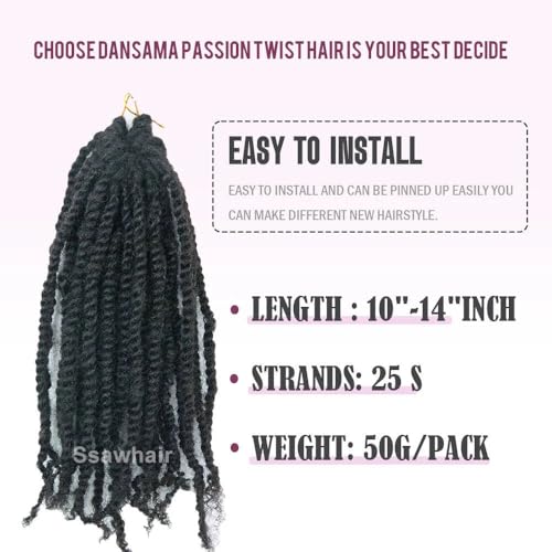 Pre-Twisted Crochet Human Hair Passion Twists With Curly Full Ends Micro Pre-Looped Reusable Mini Twist Braids Crochet Human Hair Extensions 2Packs/50Strands 14Inch