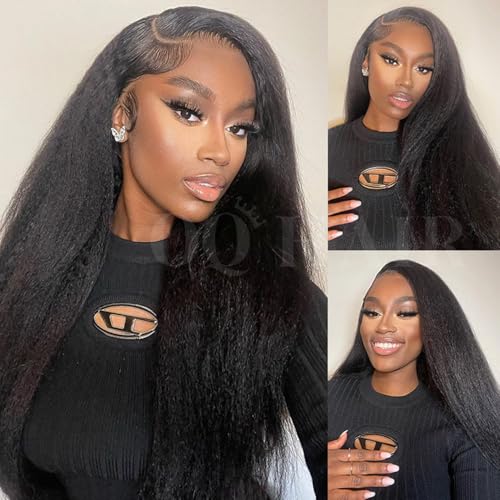 OQ HAIR 9x6 M-Cap Kinky Straight Wear Go Glueless Wig Human Hair Pre Plucked Pre Cut 180% Density Yaki Straight Glueless Wig HD Lace Pre Bleached Tiny Knots Human Hair Wigs For Women 22 Inch