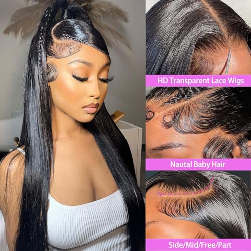 32 Inch 13x6 Lace Front Wigs Human Hair Pre Plucked 100% Human Hair Wig Straight HD Lace Frontal Wigs Glueless Wigs for Women Natural Color