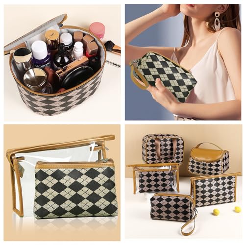 Makeup Bag 4 Pcs Waterproof Cosmetic Bag Set Portable Travel Cosmetic Bag Multifunction Organizer Storage Bag Toiletry Bag forWomen and Girls (BROWN)