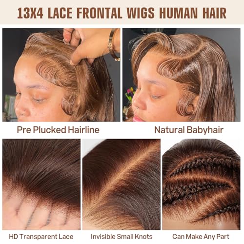 Chocolate Brown Human Hair Wig 26 Inch Brown Wig Human Hair 200 Density Body Wave Lace Front Wigs human hair Pre Plucked 13X4 HD Frontal Wig 4# Colored Glueless Wigs