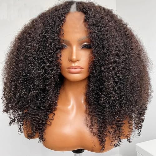 V Part Wig Human Hair Afro Kinky Curly Wig No Leave Out Brazilian Human Hair Wig For Black Women Beginner Friendly 200% Density Upgrade U Part Kinky Curly Wigs 22Inch