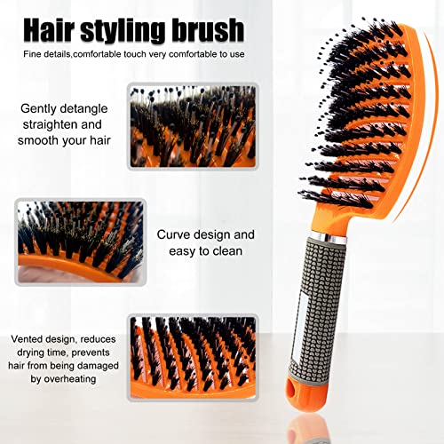 Round Ceramic Ion Thermal Barrel Brush Set with Boar Bristles - 4 Different Sizes for Blow Drying, Straightening, Adding Volume and Shine, Plus Curved Vented Brush