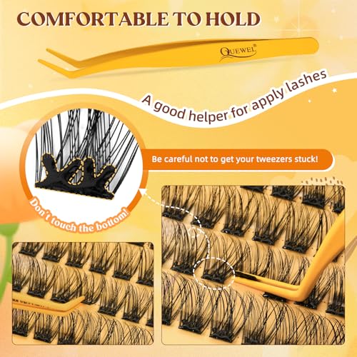 QUEWEL Self Adhesive Lash Clusters Kit, Pre Glued Eyelashes Clusters, 10-16MM Strong Hold Self Adhesive Eyelashes,D Curl Press On Lashes No Glue Needed DIY Lash Extensions Kit at Home(MJ02)