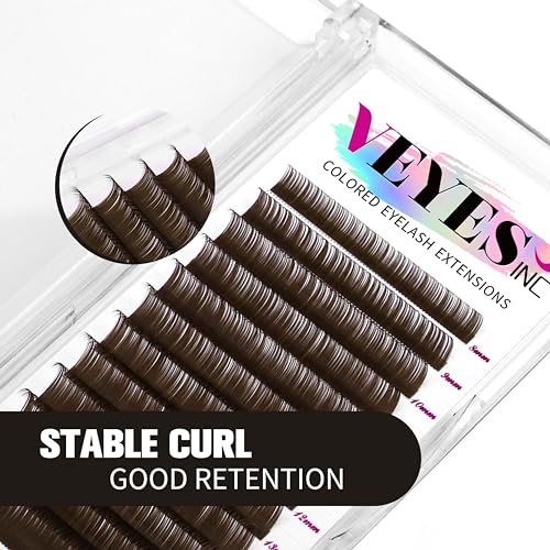 VEYES INC Colored Lash Extensions 03 05 07 15 C/D Curl 8-16mm Mixed Length Tray, Premium Individual Silk Eyelashes, Professional Supplies for Lash Techs (Dark Latte Brown 0.03 CC 8-16mm)
